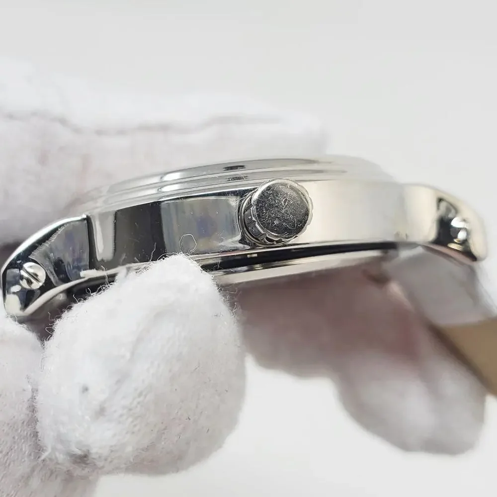 Disney Silver Minnie Mouse Watch White Leather Band Womens